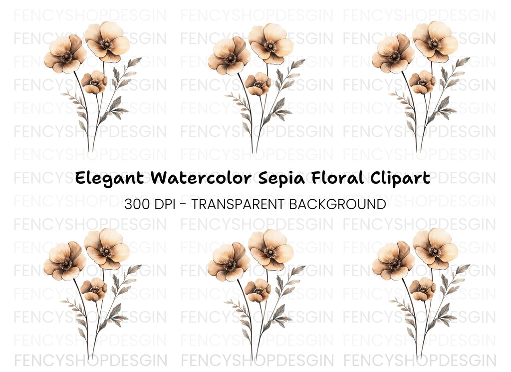 Sepia Flowers Bouquet Clipart Bundle