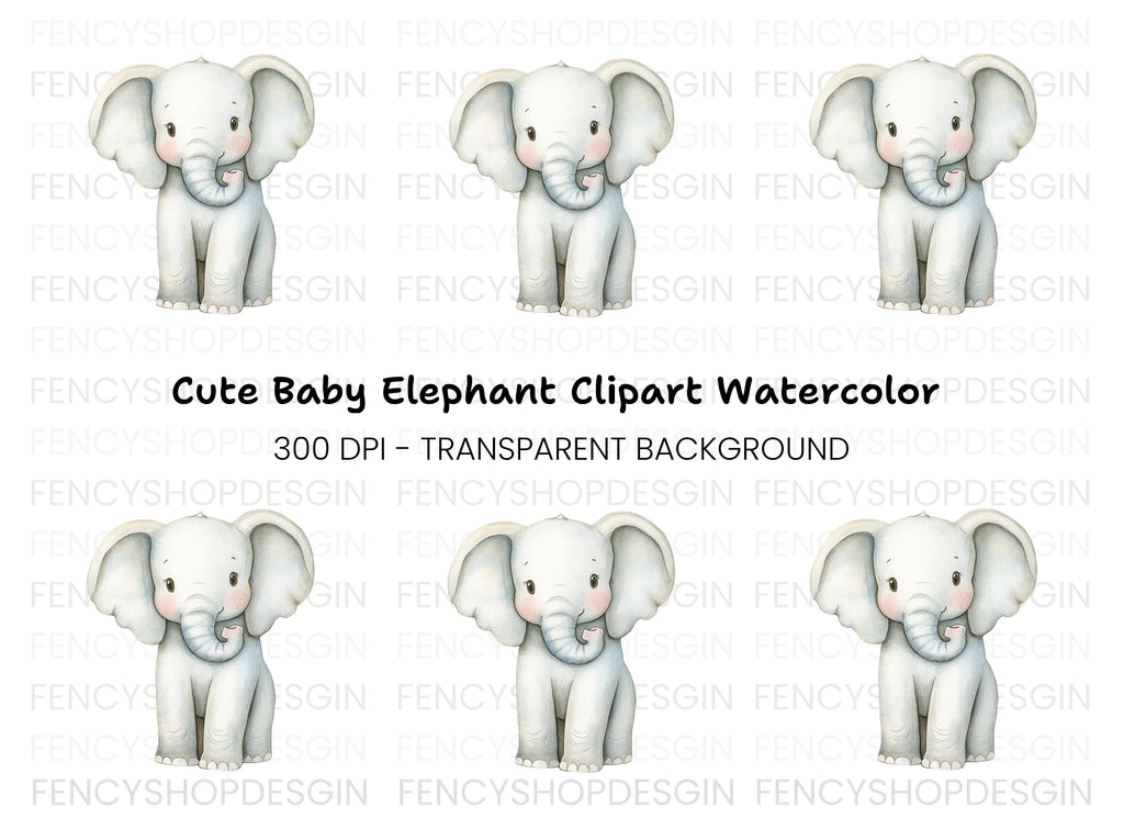 Cute Baby Elephant Clipart Bundle