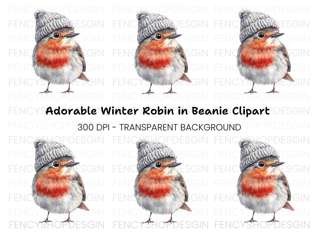 Charming Robin with Beanie Clipart Bundle