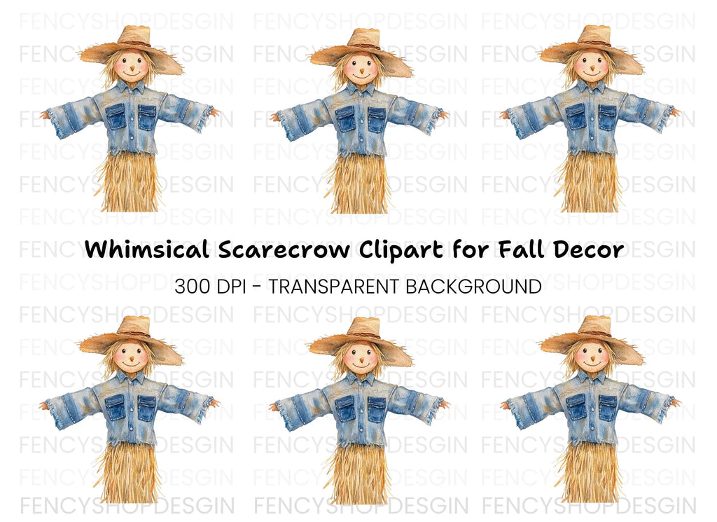 Denim Shirt Scarecrow Clipart Bundle