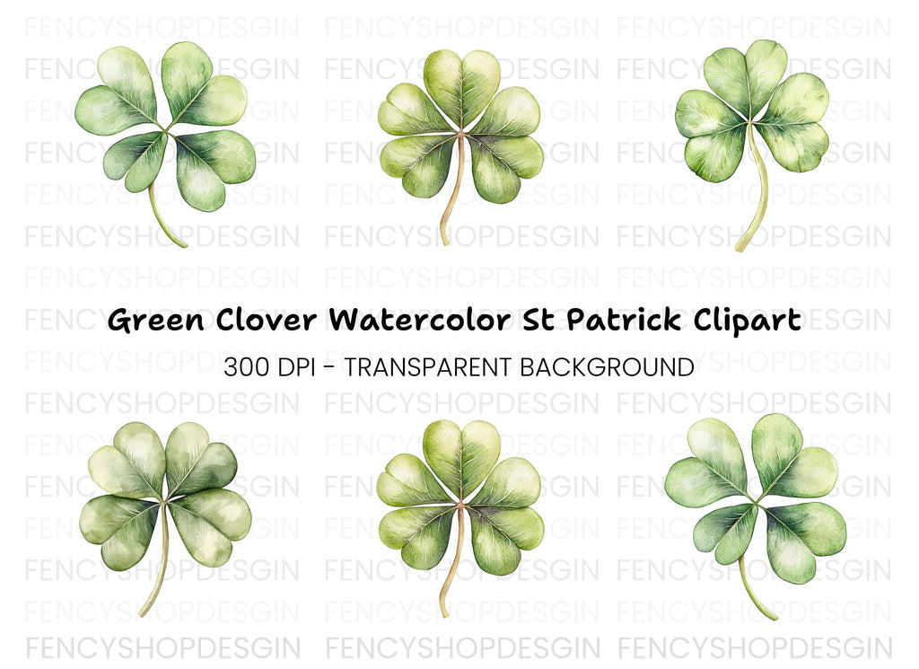Hand Painted Clover Leaf Illustrations Clipart Bundle