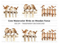 Wren Family on Wooden Fence Clipart Bundle