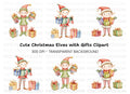 Festive Elves with Presents Clipart Bundle