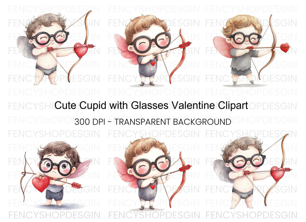 Cute Cupid with Glasses Clipart Bundle