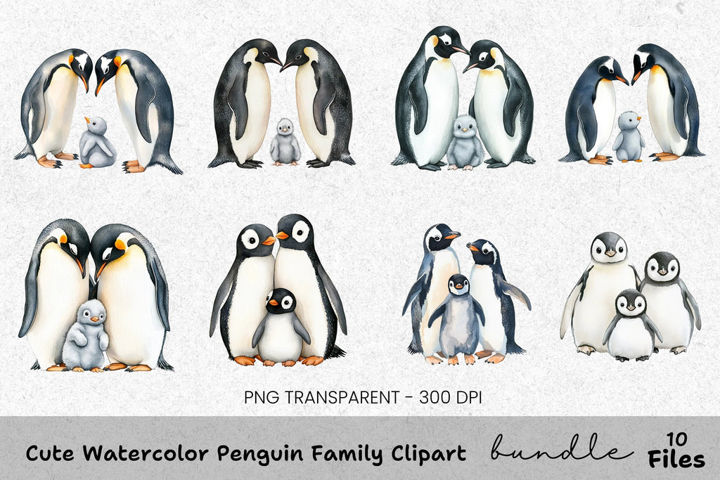 Cute Penguin Family Clipart Bundle