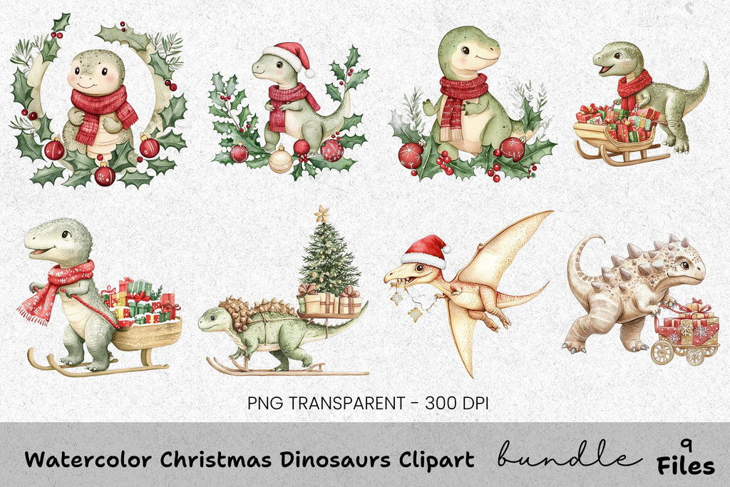 Christmas Dinosaurs Clipart Bundle