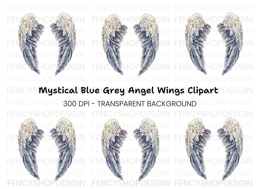 Grey Angel Wings Clipart Bundle