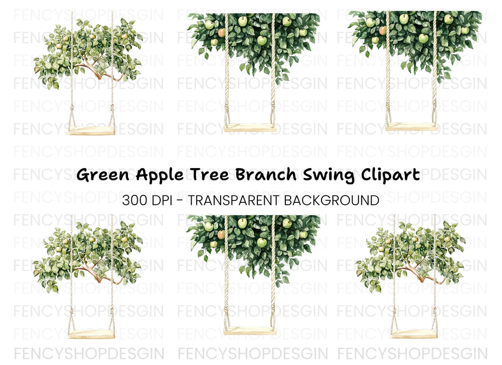 Green Apple Tree Swing Clipart Bundle