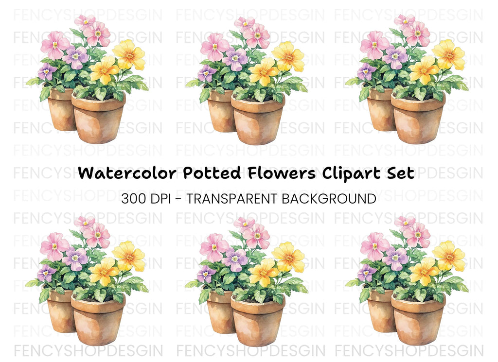 Charming Potted Pansies Clipart Bundle