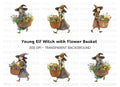 Cute Witches with Flower Baskets Clipart Bundle