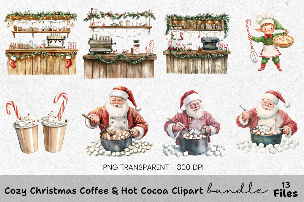 Santa Hot Cocoa Gingerbread Clipart Bundle