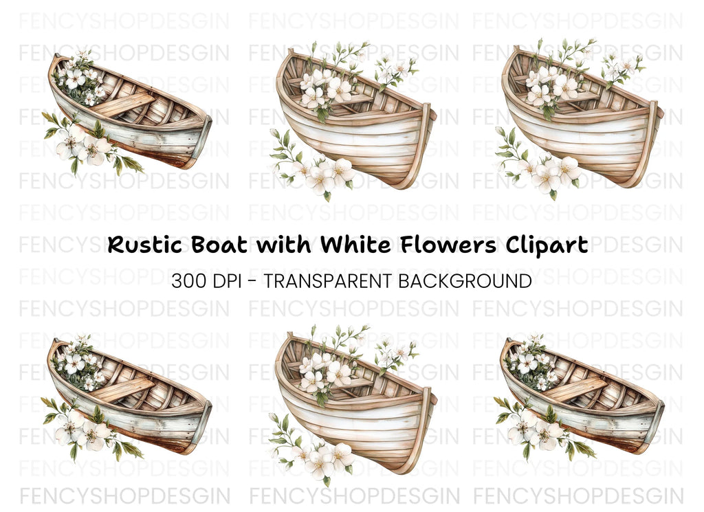 Boat with White Flowers Clipart Bundle