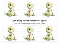 Adorable Green Baby Dinosaur Clipart Bundle