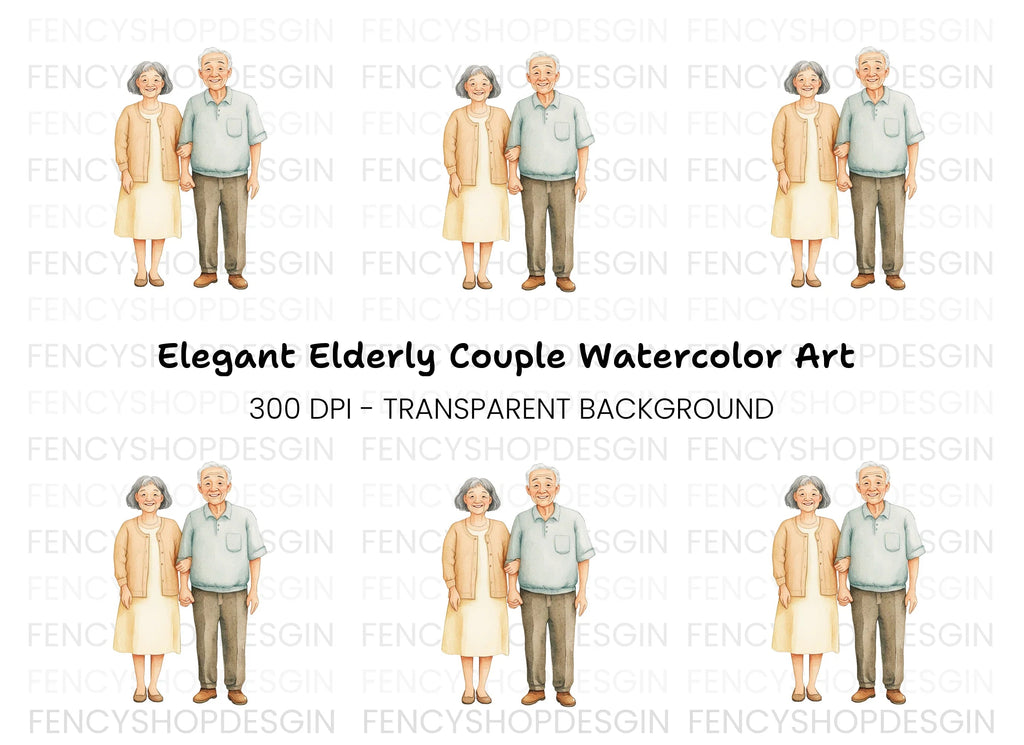 Happy Elderly Couple Clipart Bundle