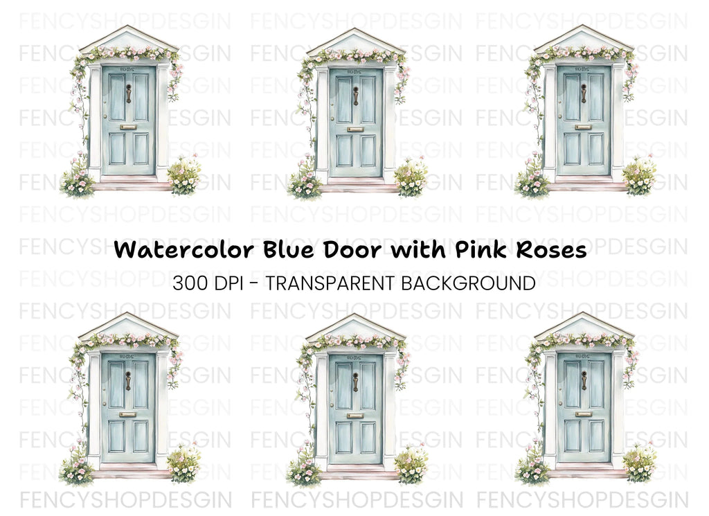 Charming Blue Door with Floral Decor Clipart Bundle