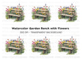 Rustic Bench in Blooming Garden Clipart Bundle