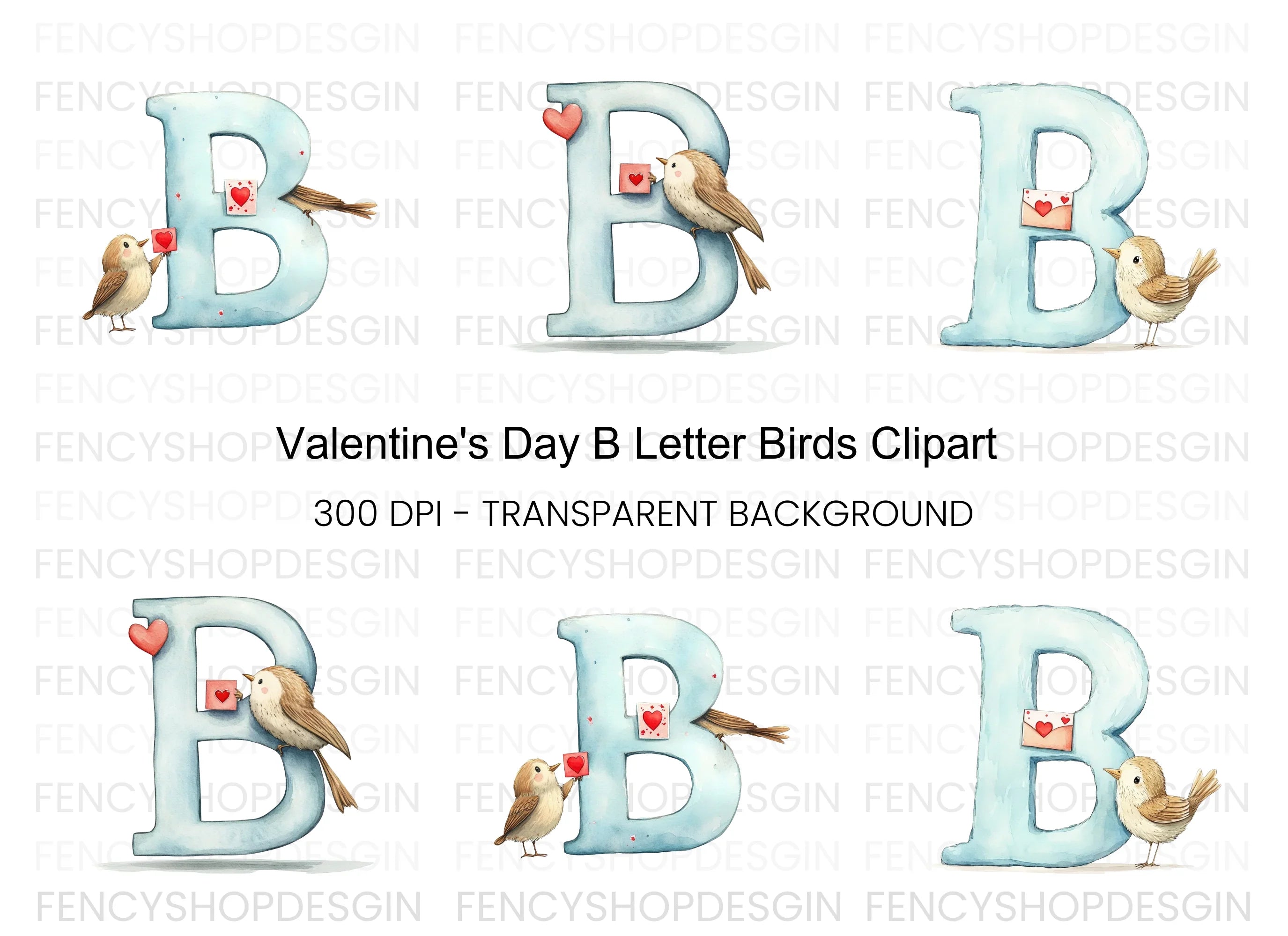 Cute Birds and Love Letter Alphabet Clipart Bundle