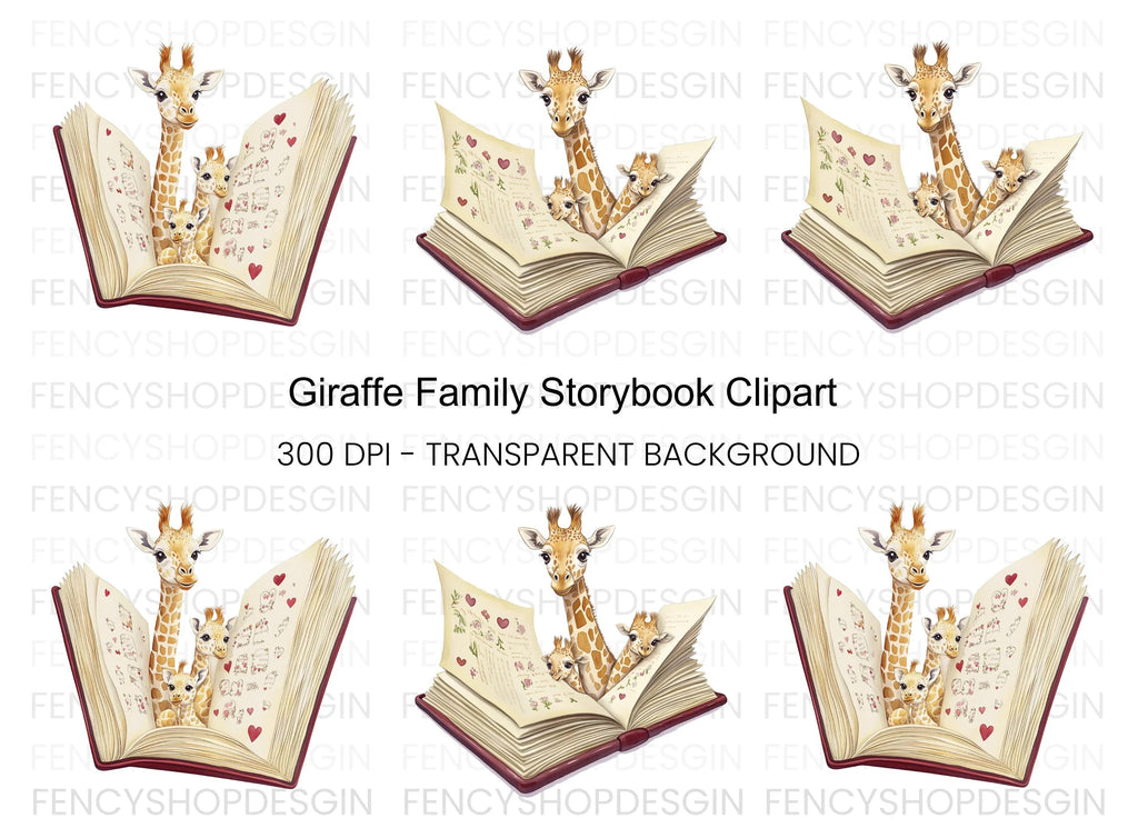 Giraffe Family Pop Up Book Clipart Bundle