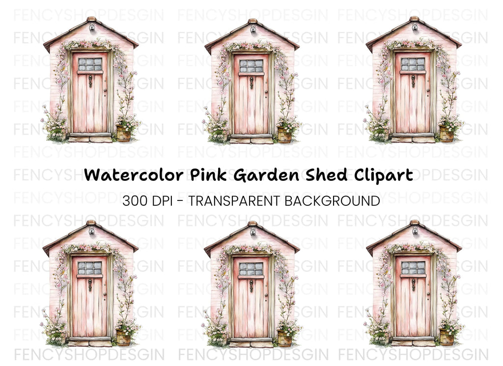 Pink Cottage Door with Blooming Vines Clipart Bundle