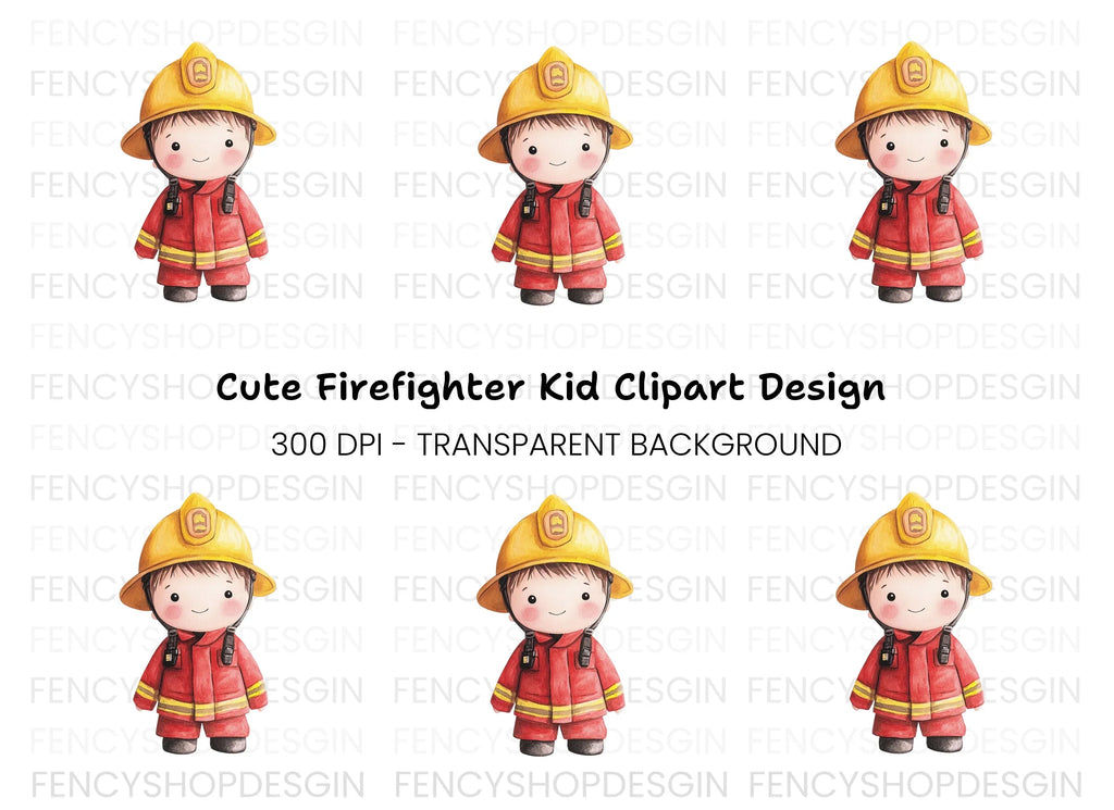 Cute Firefighter Kids Clipart Bundle