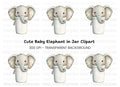 Cute Baby Elephant in Coffee Cup Clipart Bundle