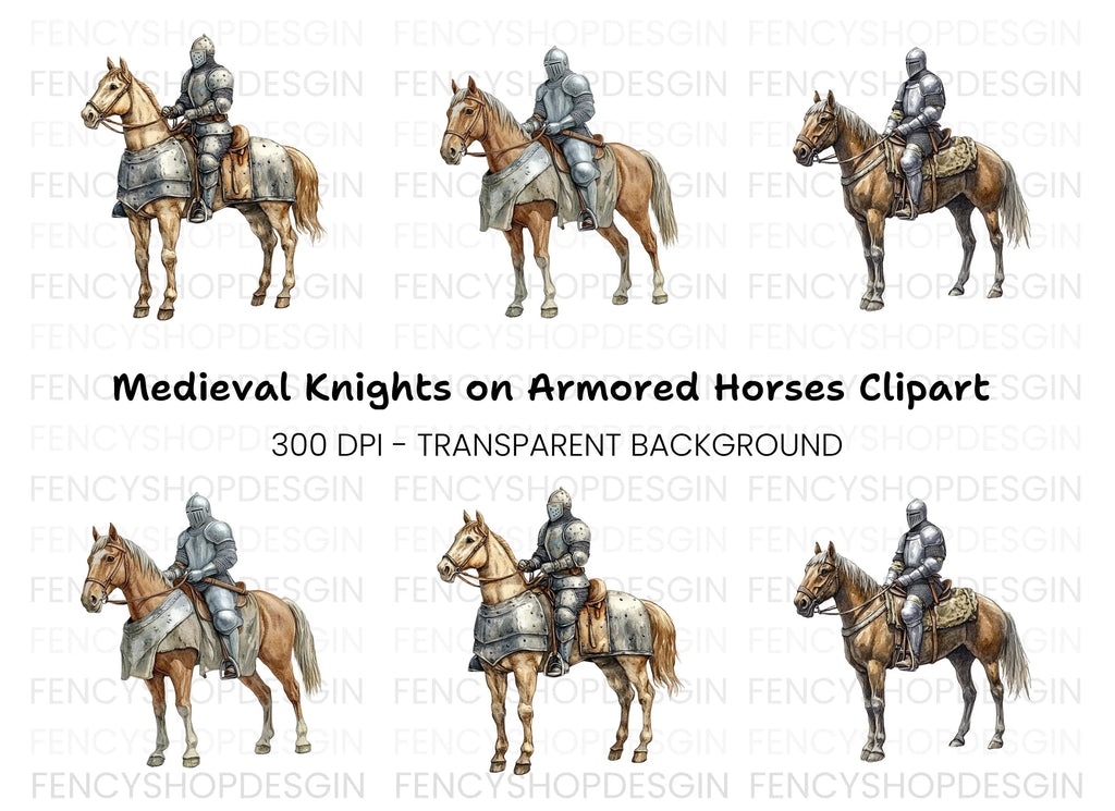 Medieval Knights on Horseback Clipart Bundle
