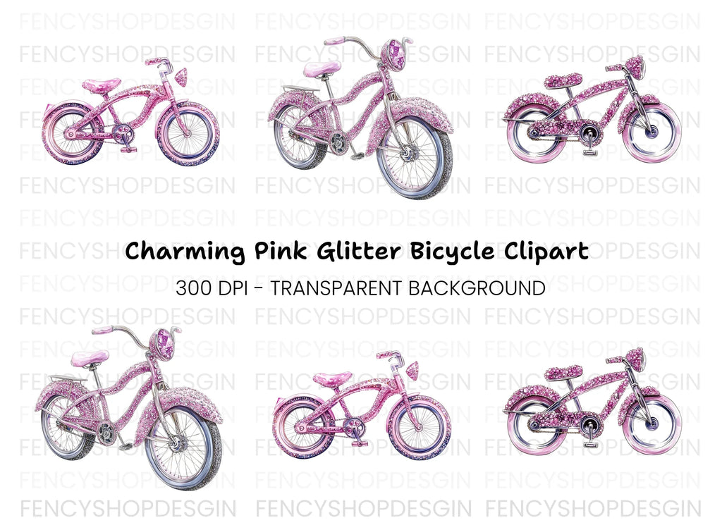 Sparkling Pink Bicycle Clipart Bundle