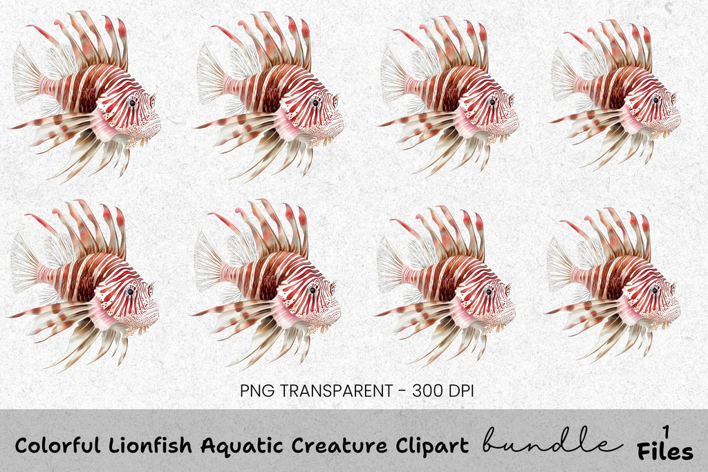 Colorful Lionfish Aquatic Creature Clipart Bundle
