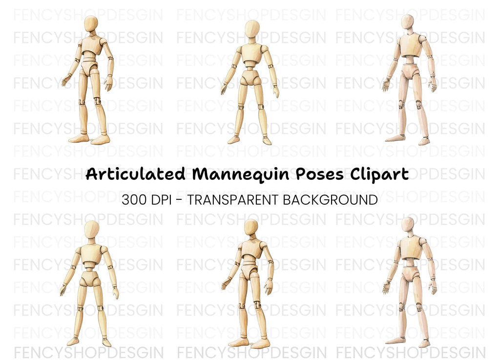 Wooden Mannequin Pose Figure Clipart Bundle