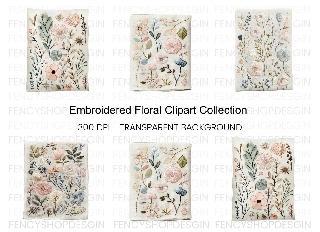 Elegant Embroidered Floral Clipart Bundle