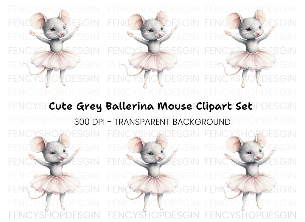 Twin Grey Ballerina Mice Clipart Bundle