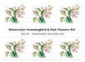 Hummingbird and Pink Flowers Clipart Bundle