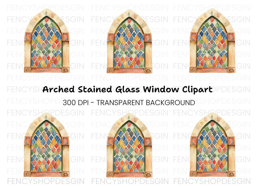 Gothic Stained Glass Window Clipart Bundle
