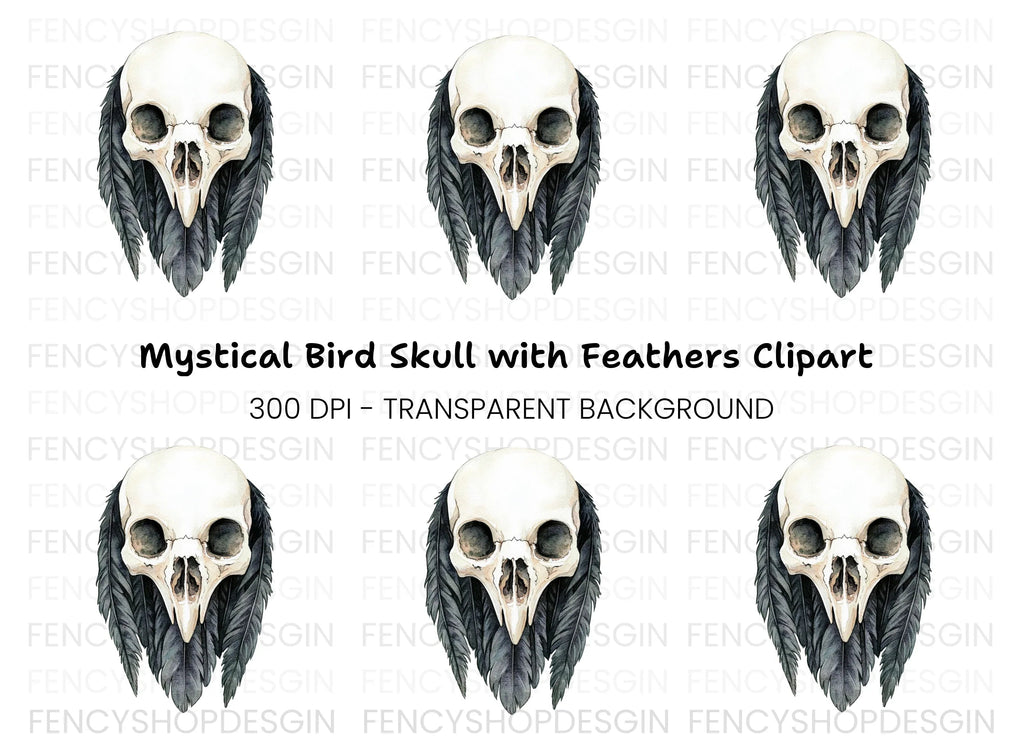 Bird Skull with Feathers Clipart Bundle