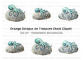 Blue Octopus on Rock Clipart Bundle