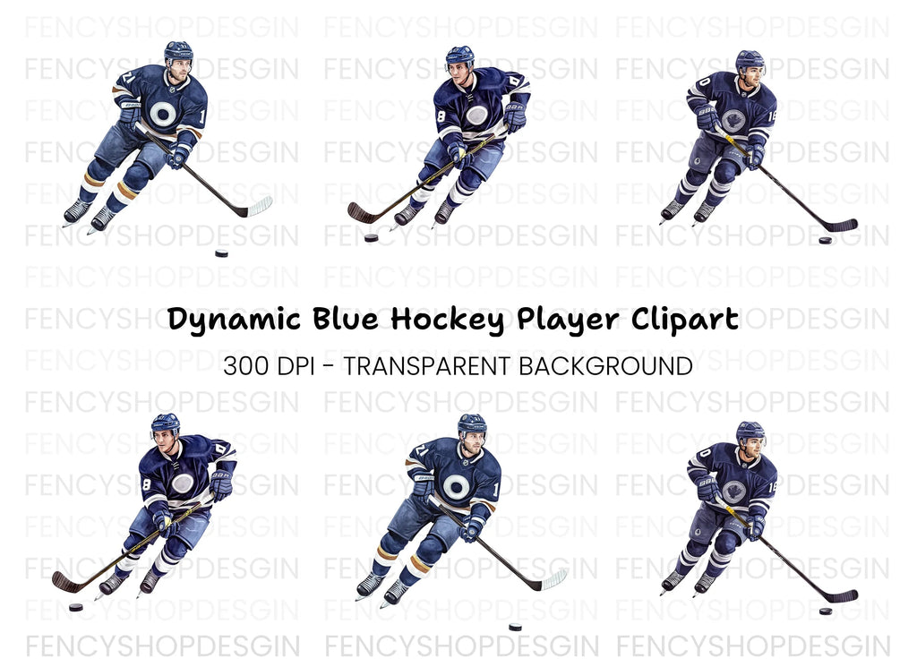 Dynamic Blue Hockey Players Clipart Bundle