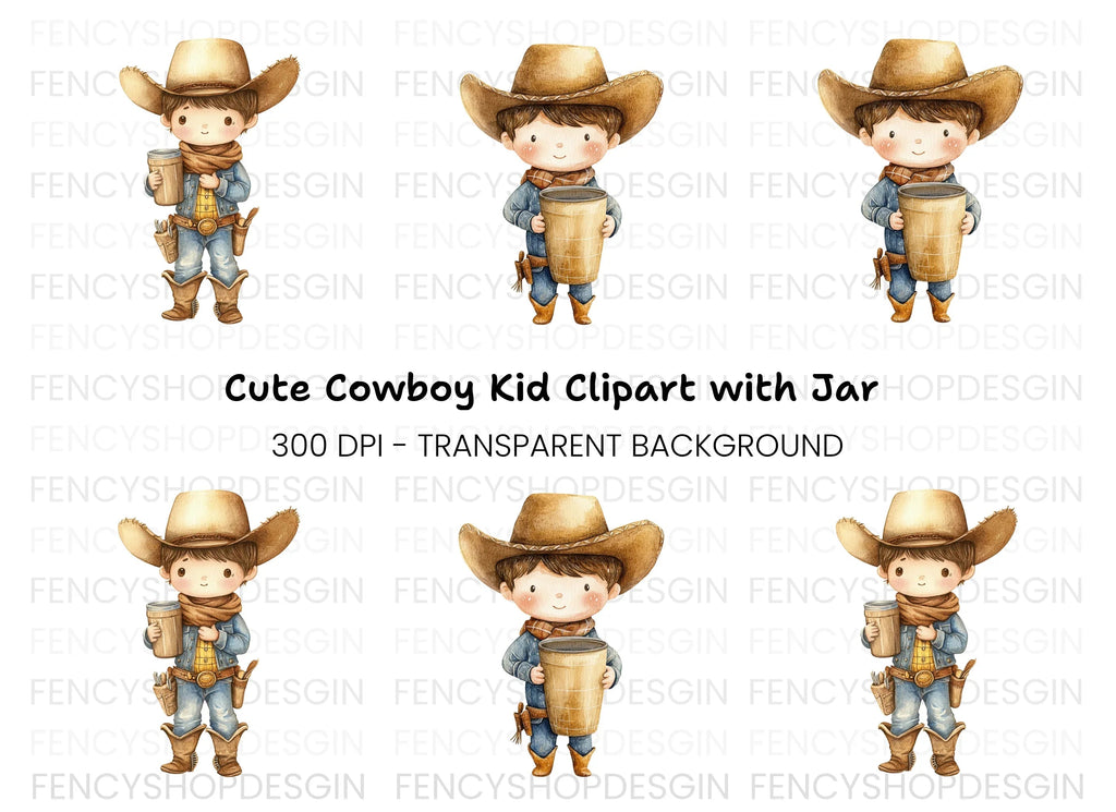 Cute Cowboy Kids Clipart Bundle