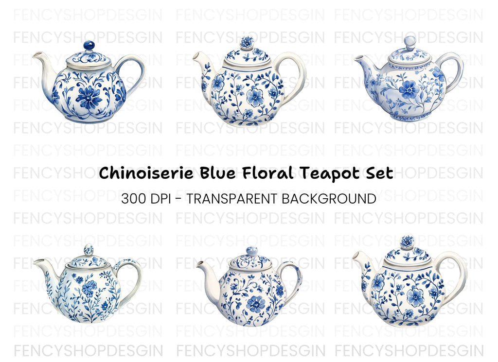Blue and White Teapots Clipart Bundle