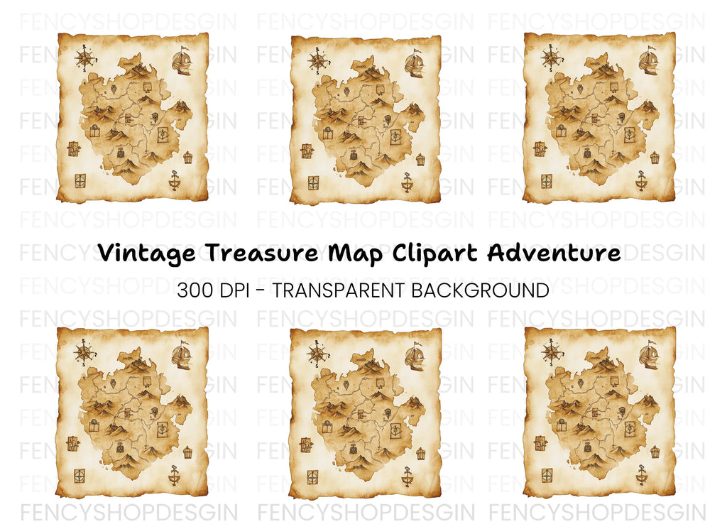 Fantasy Island Treasure Map Clipart Bundle