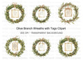 Olive Branch Wreath Clipart Bundle with Tag