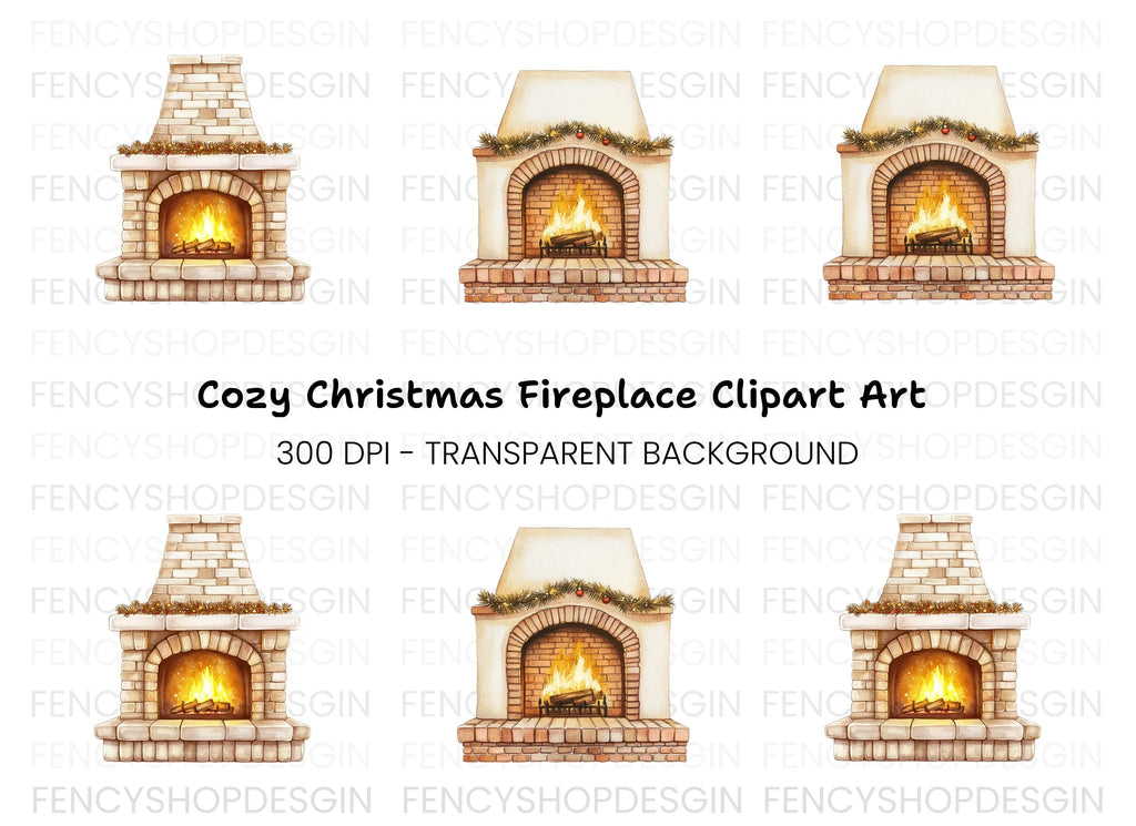 Cozy Christmas Fireplace Clipart Bundle