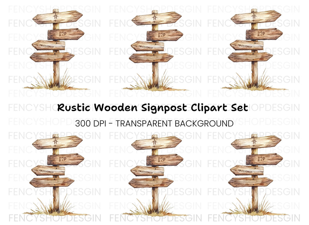 Rustic Wooden Signpost Clipart Bundle
