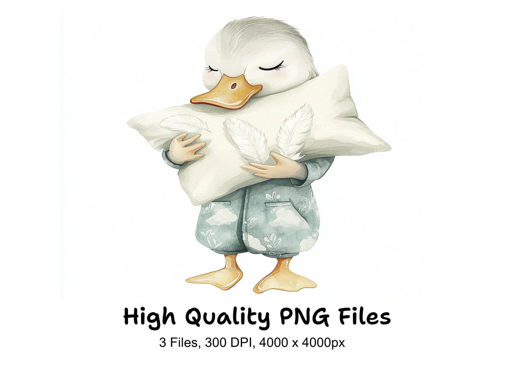 Sleeping Duckling with Pillow Clipart Bundle