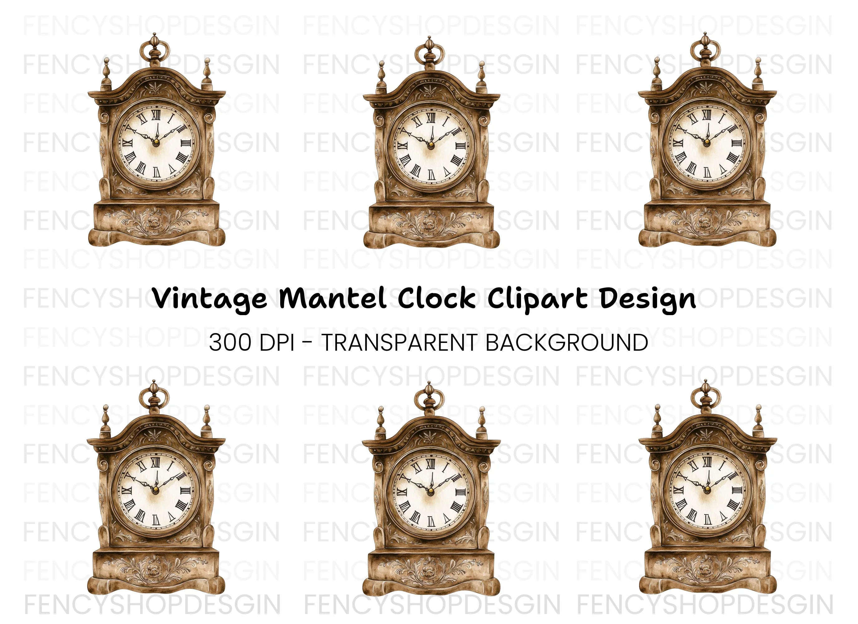 Antique Mantel Clock Clipart Bundle