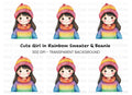 Girl in Rainbow Winter Wear Clipart Bundle