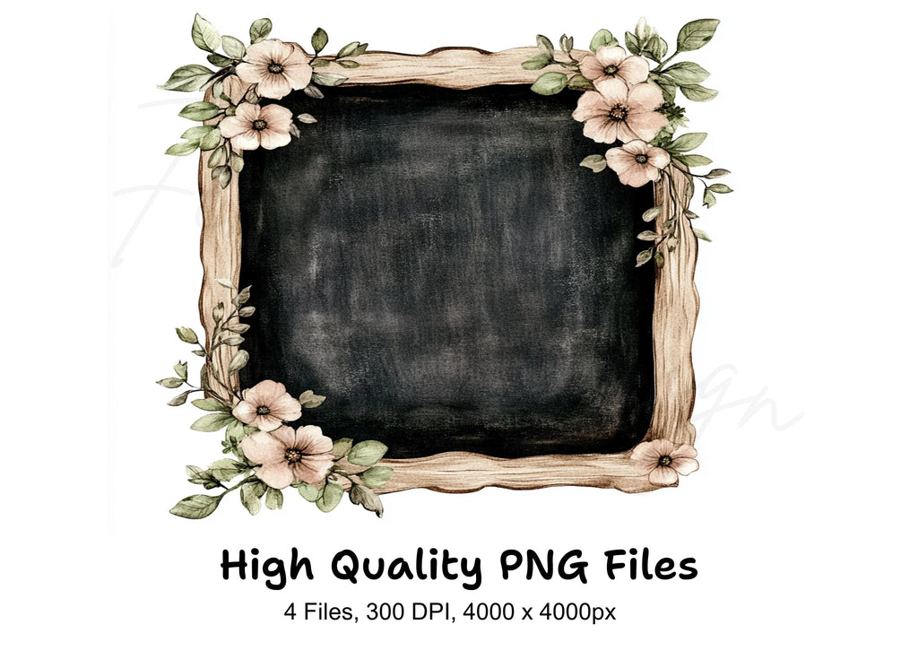 Floral Chalkboard Frame Clipart Bundle