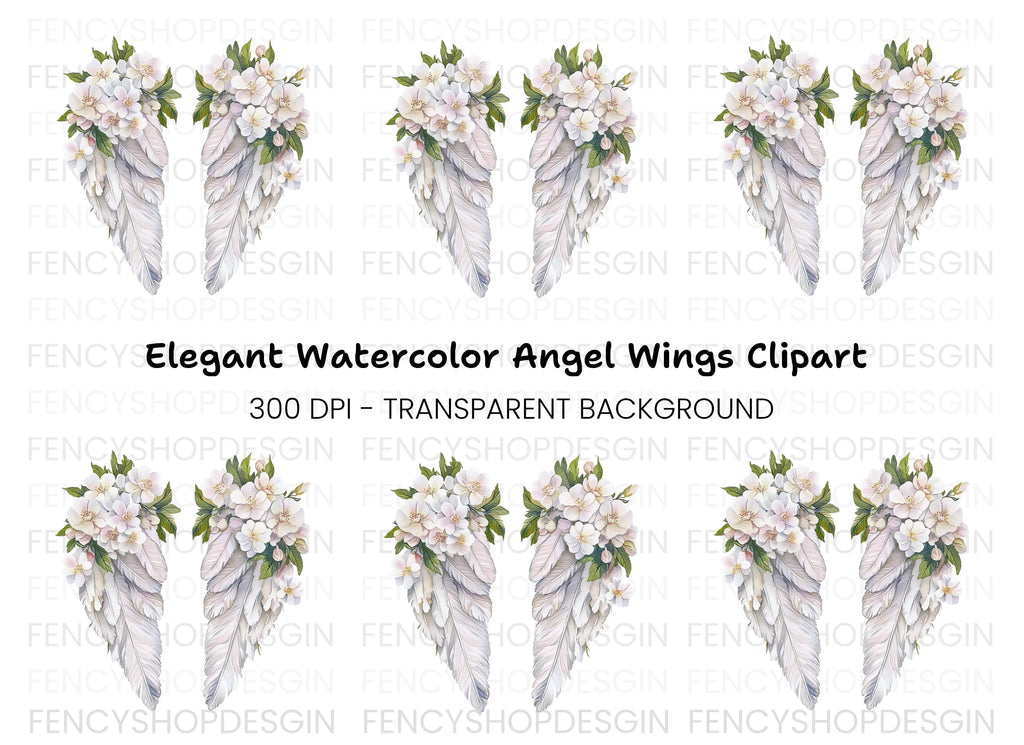 Elegant White Feather Angel Wings Clipart Bundle