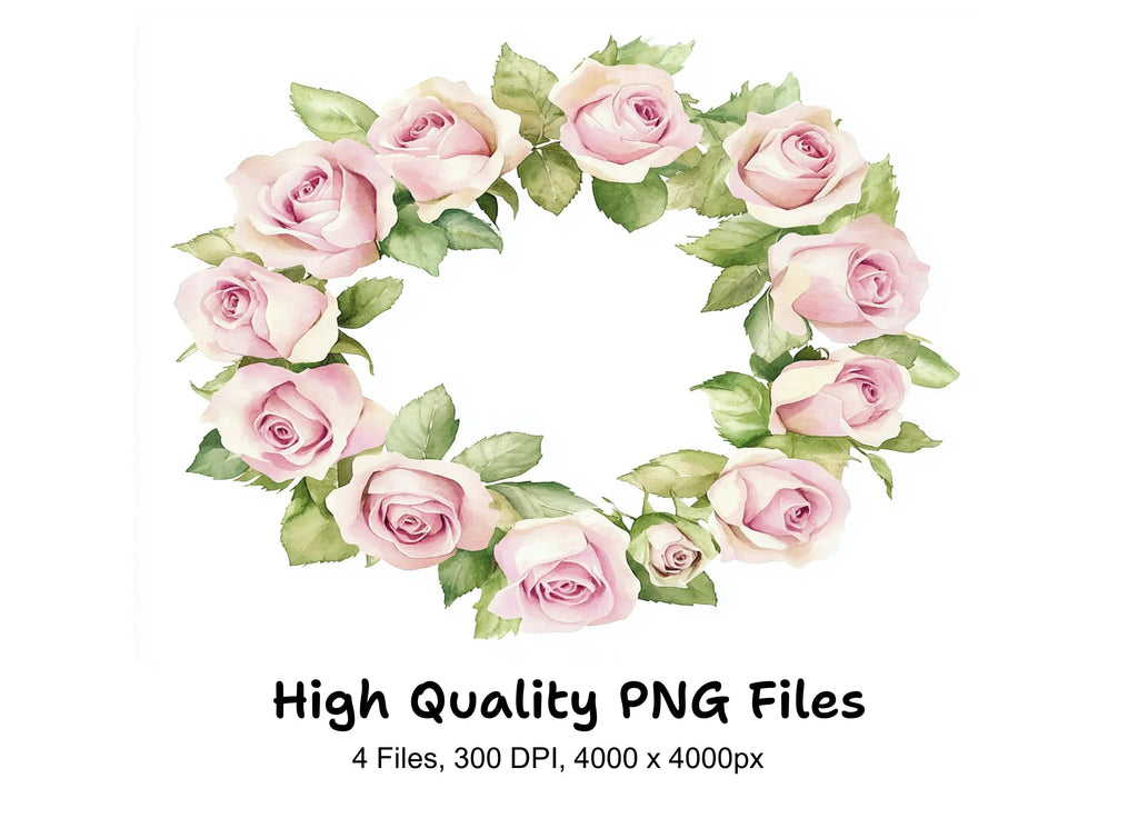 Elegant Pink Rose Wreath Clipart Bundle