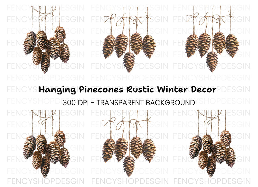 Hanging Pine Cones Clipart Bundle