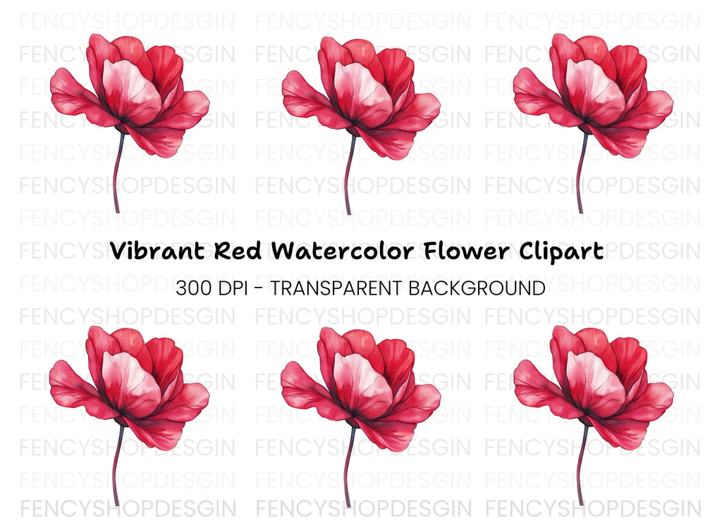 Vibrant Red Flower Clipart Bundle
